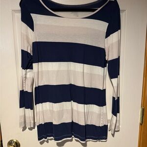 Old Navy Women's Long Sleeve Top - Navy and Cream Stripes